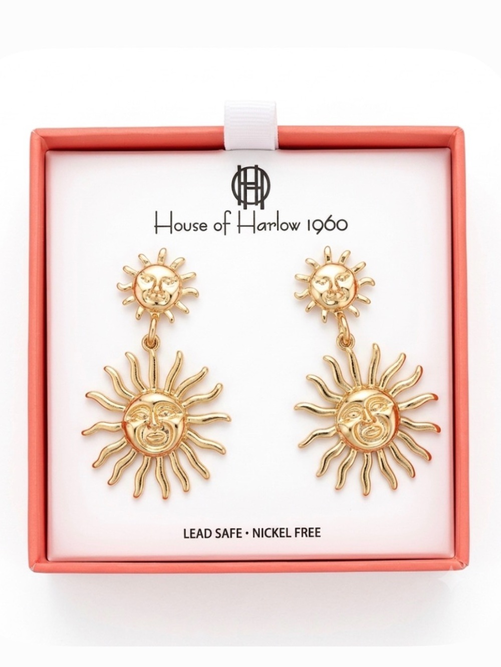 NWT ⚜️☀️⚜️ House of Harlow 1960 Gold Tone Sun Face Statement Stud Earrings